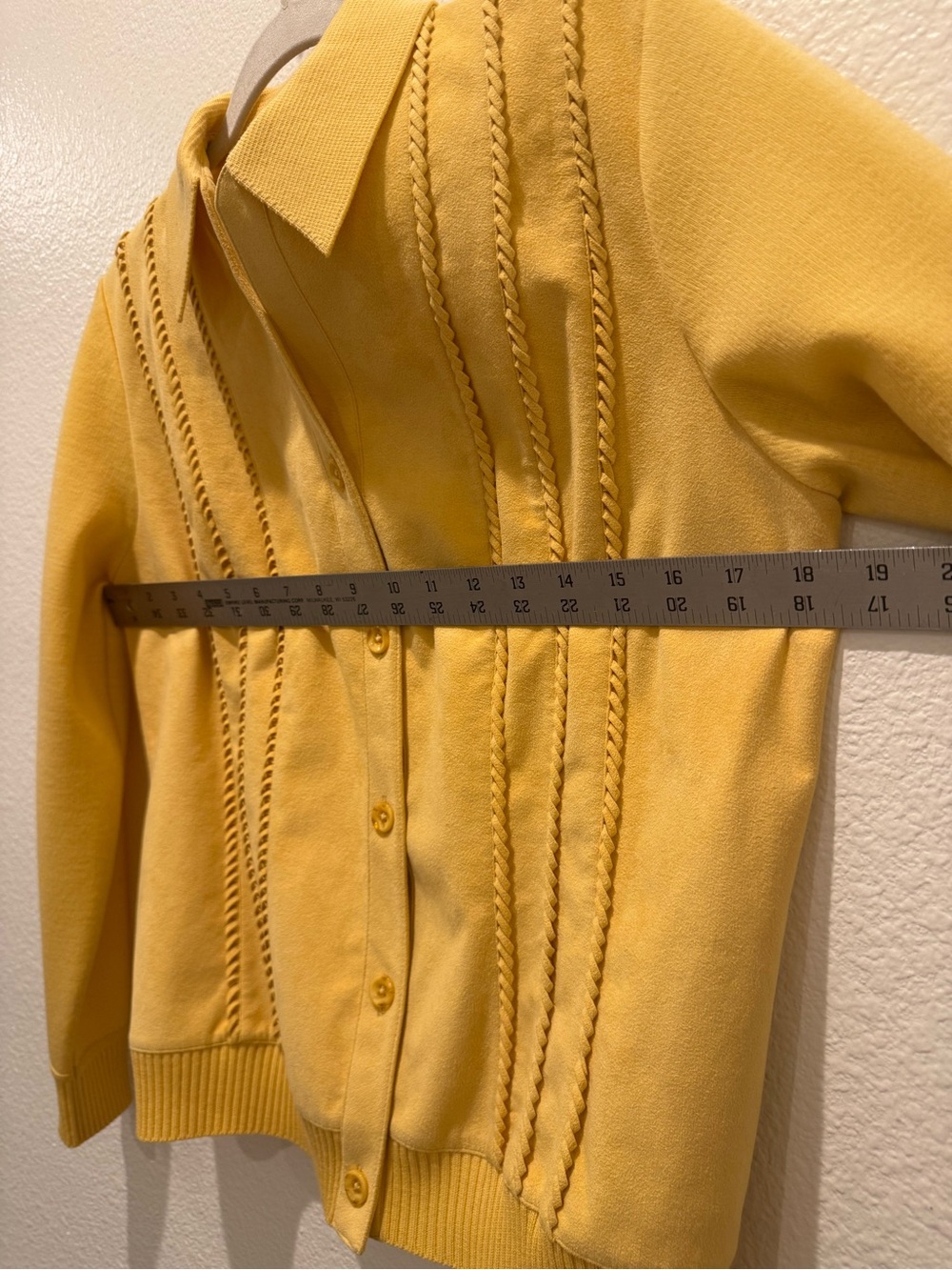 Vintage 80s Bullocks Wilshire cardigan 100% wool yellow knit collar size 34 S-M - Picture 7 of 16